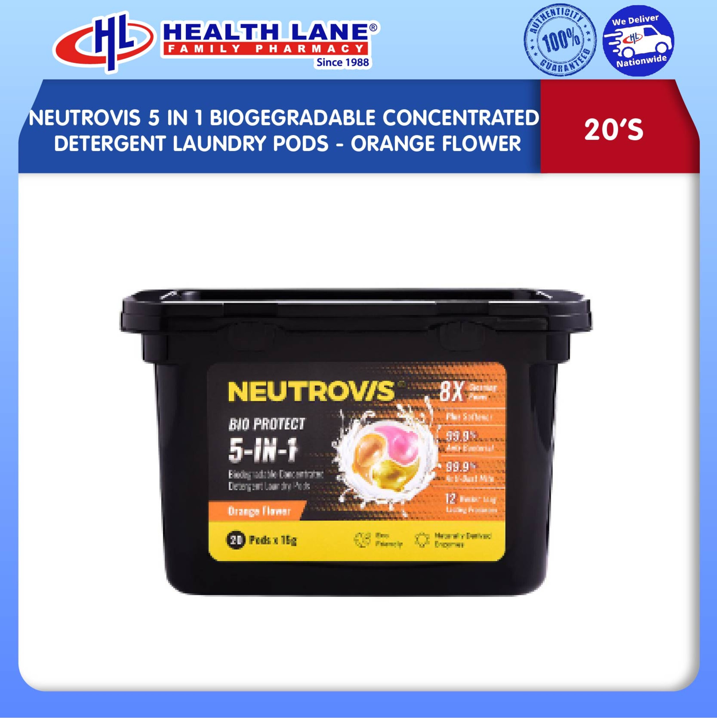 NEUTROVIS 5 IN 1 BIOGEGRADABLE CONCENTRATED DETERGEN LAUNDRY PODS (20'S) - OREN FLOWER